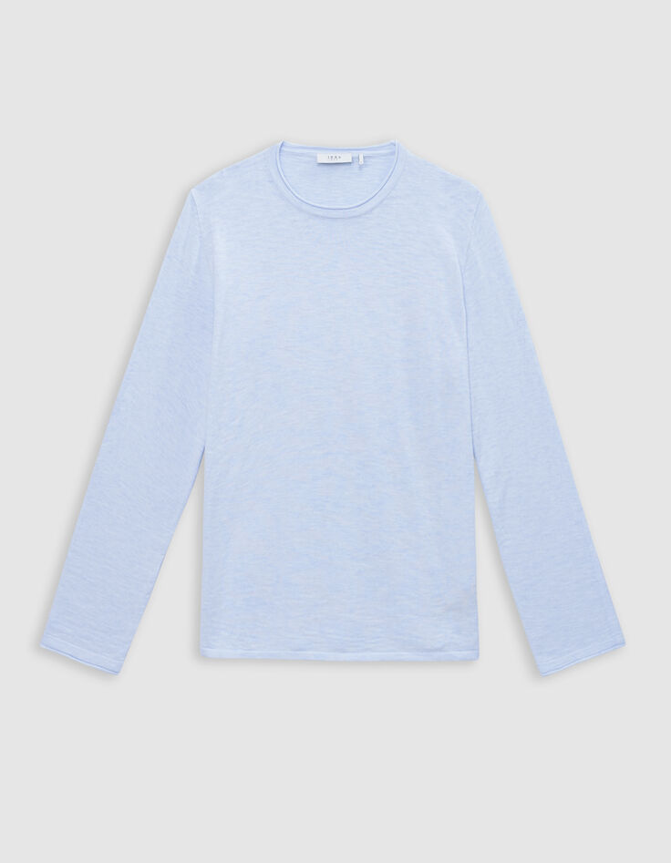 Men's sky slub knit sweater with rolled edges-5