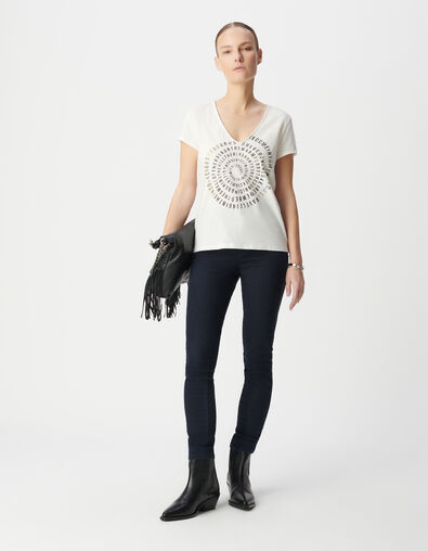 Camiseta blanca con cuello en V y diseño en espiral Tipo Mujer - IKKS