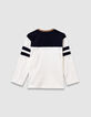 Boys’ navy and white organic cotton T-shirt, camel neck-6