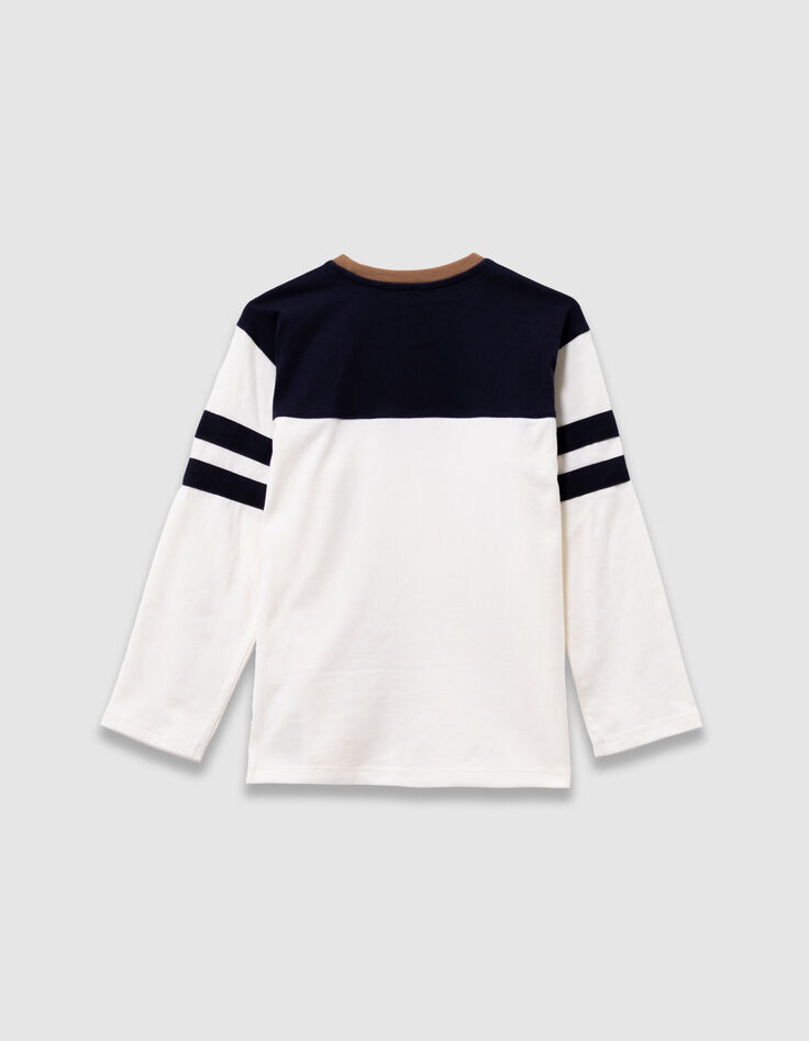 Boys’ navy and white organic cotton T-shirt, camel neck-6