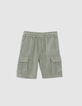 Boys’ khaki CARGO Bermuda shorts with elasticated waist-1
