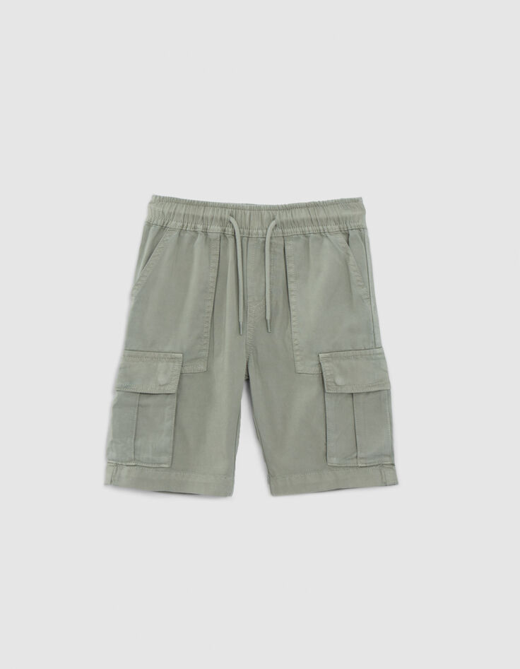Boys’ khaki CARGO Bermuda shorts with elasticated waist-1