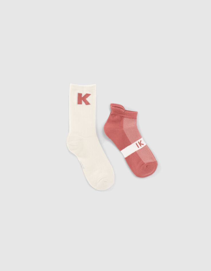 Mädchensportsocken in Grau und Rosenholz-1 Mädchensportsocken in Grau und Rosenholz-1
