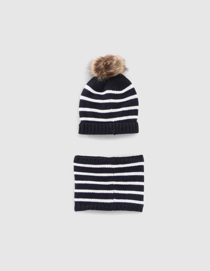 Baby boys’ navy striped knit beanie and snood-3