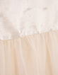 Ecru satin and embroidered bi-material dress for girls-5