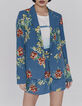 Smaragdgr&uuml;ner Damenchiffonblazer mit Blumenstrau&szlig;-Print-1