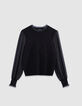 Jersey negro bimaterial punto mangas gasa plumetis mujer-6