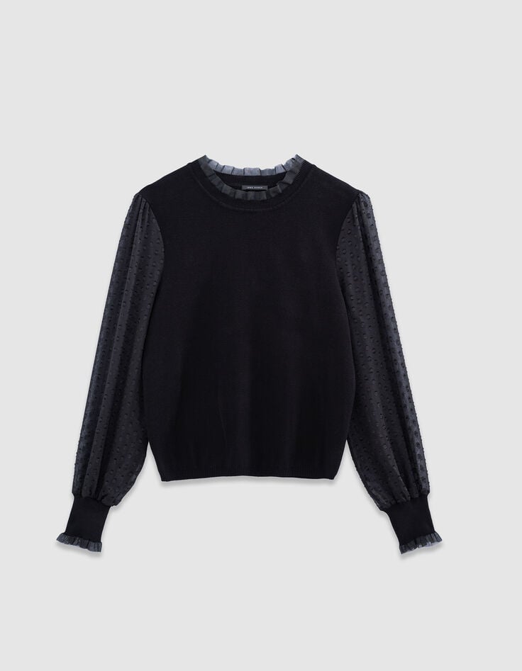 Jersey negro bimaterial punto mangas gasa plumetis mujer-6 Jersey negro bimaterial punto mangas gasa plumetis mujer-6