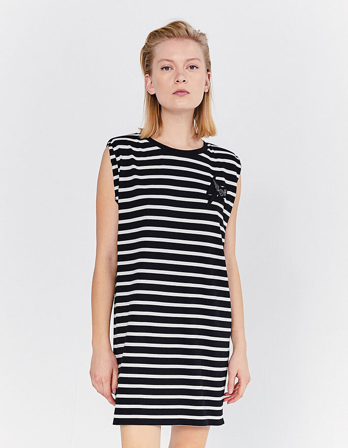 Women’s black sailor dress with ecru stripes and epaulets-3