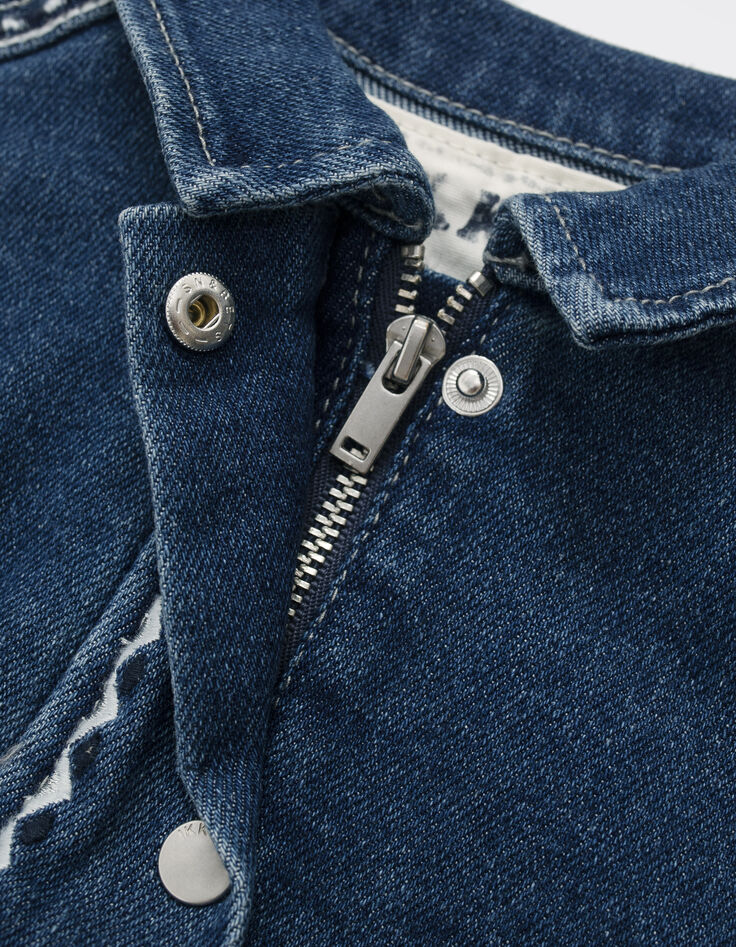 Blaue Mädchenjeansjacke mit Stickereien-5