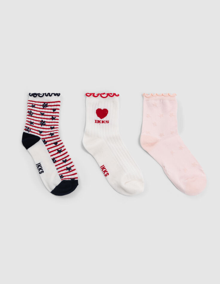 Ecru,rosa, rote und marinefarbene Mädchensocken-1