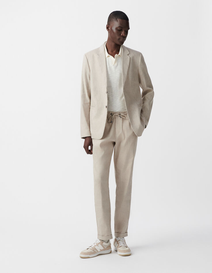 Veste de costume beige lin mélangé Homme-1
