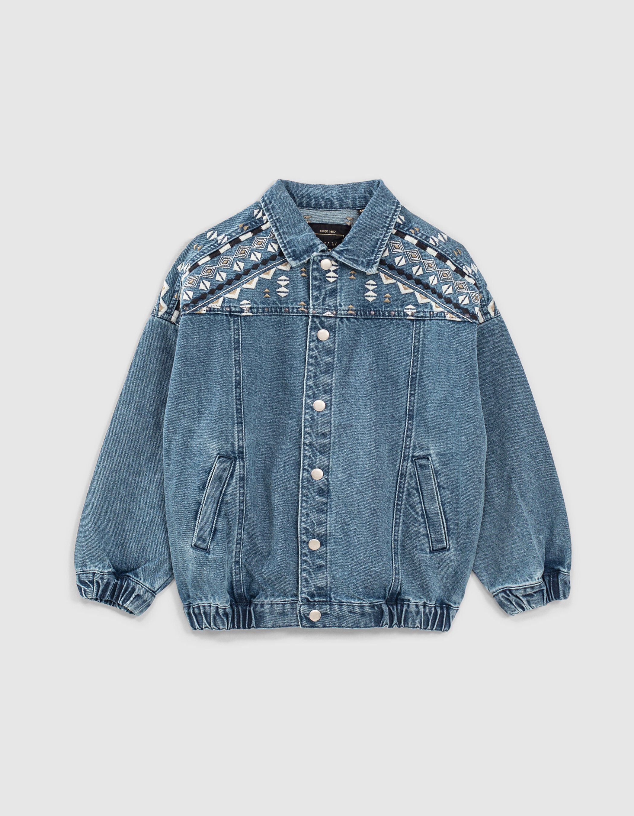 Girls' medium blue embroidered denim jacket