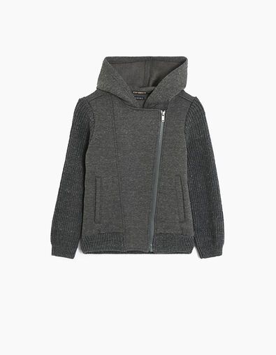 Cardigan gris esprit motard à manches tricot noir garçon  - IKKS