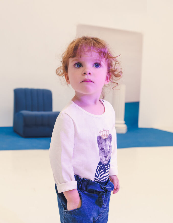 T-shirt écru bio visuel lionne-marinière bébé fille-2
