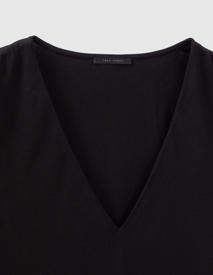 Blouse noire recyclée détails chaînes épaules Femme-5