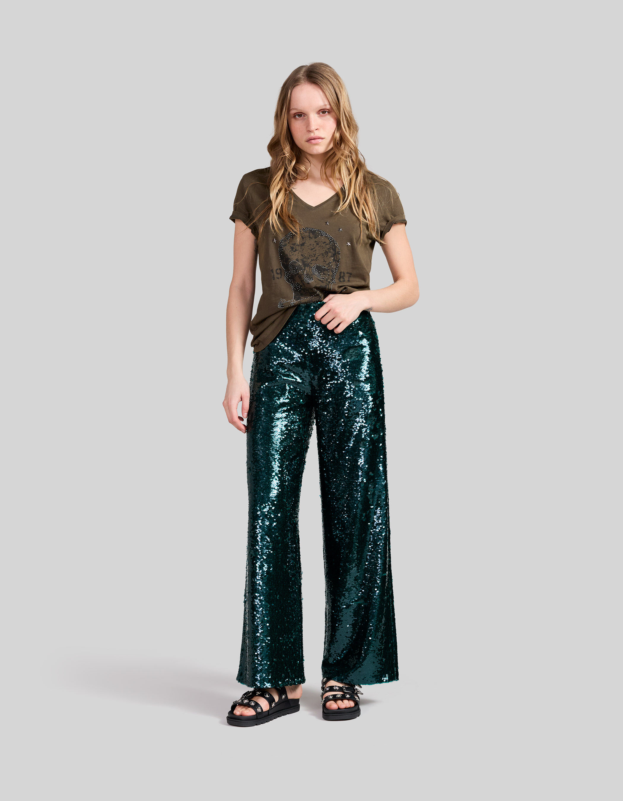 Pantalon de costume malachite tout sequins Femme IKKS