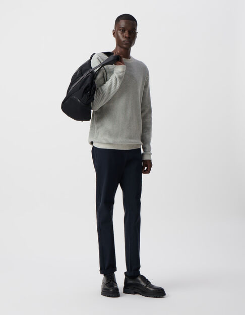 Pull bleu gris tricot jacquard fantaisie Homme - IKKS