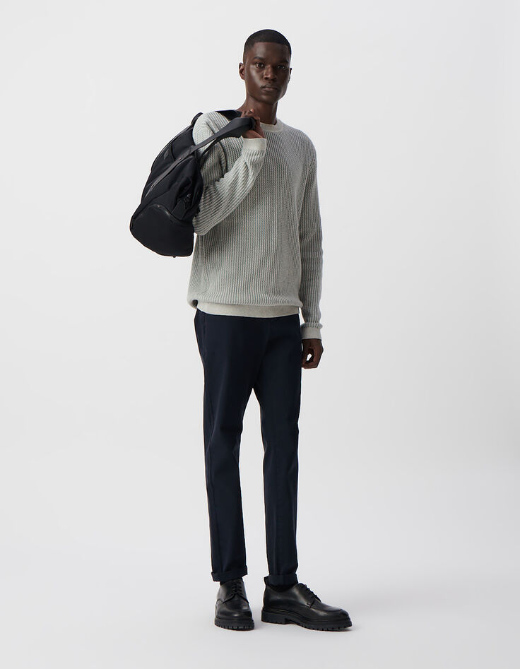 Pull bleu gris tricot jacquard fantaisie Homme-1