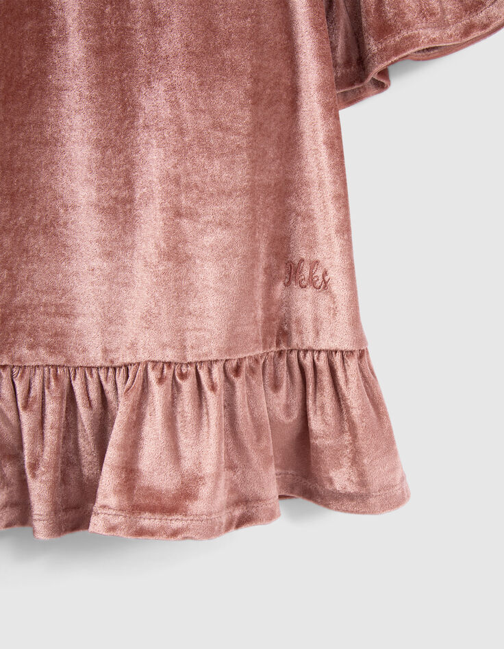 Robe bois de rose en panne de velours fille-4