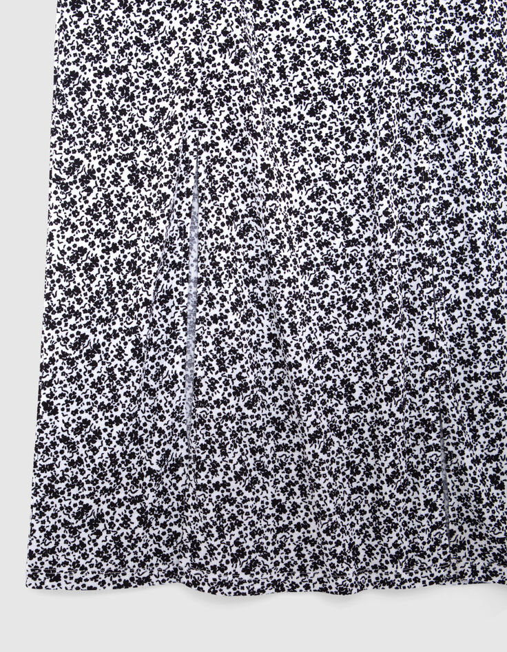 Cremeweißes langes Mädchenkleid mit schwarzem Blumenprint-4