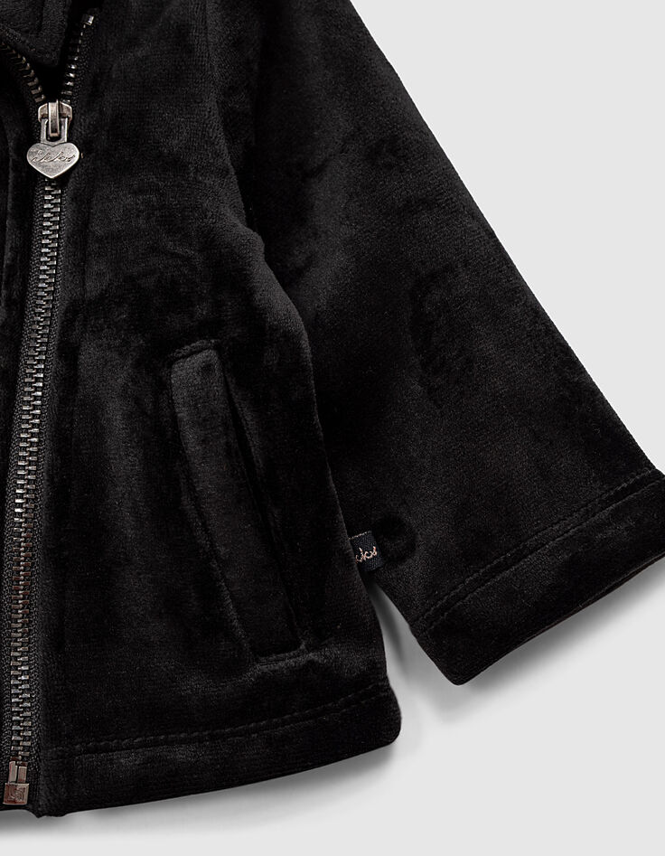 Cardigan noir esprit motard en velours bébé fille-4