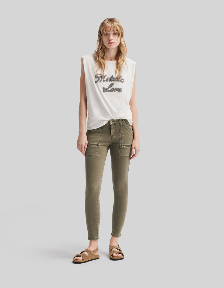 Jean SLIM kaki 7/8ème taille basse femme-1