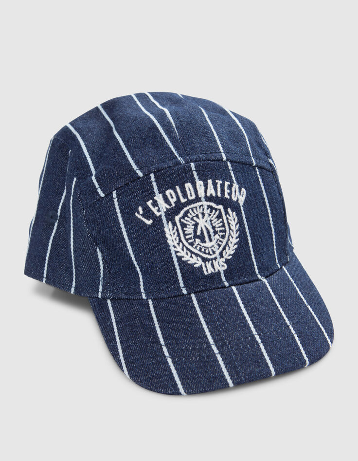 Boys’ navy cap with white stripes and embroidery-4