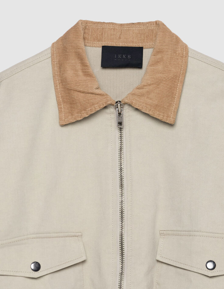 Women's oversized beige jacket with velour details-2