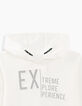 Sweat blanc bi matière à capuche garçon -3