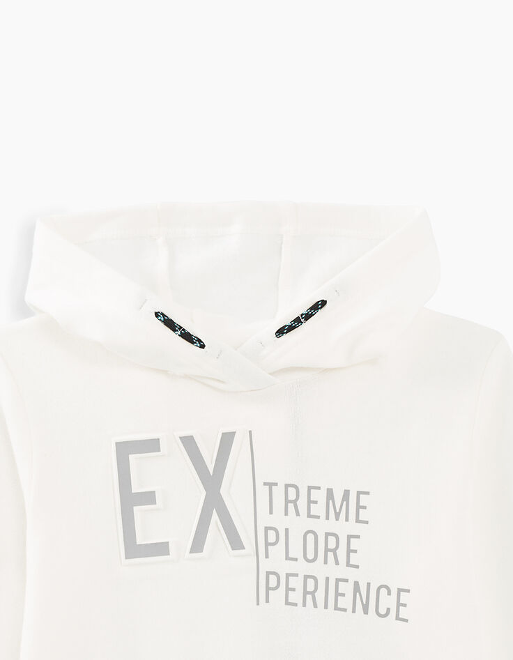 Sweat blanc bi matière à capuche garçon -3