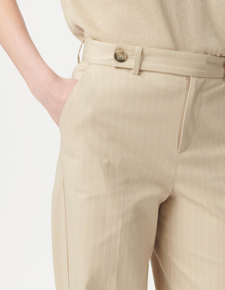 Women’s beige pinstripe suit trousers-5
