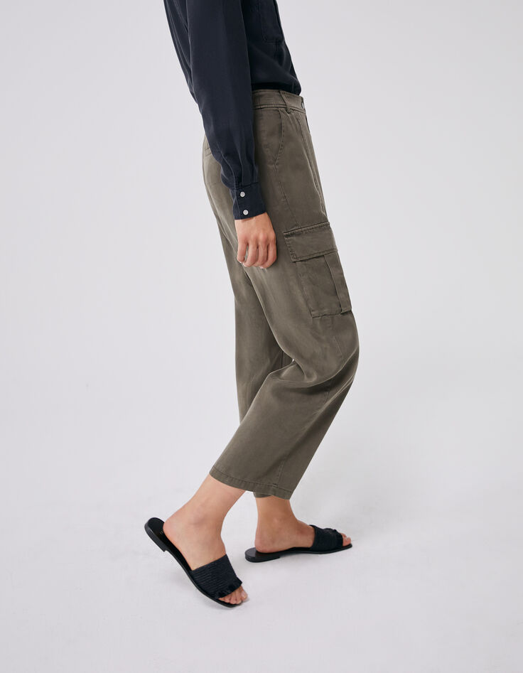 Khaki Damencargohose mit hohem Bund aus Lenzing™ Lyocell™-6