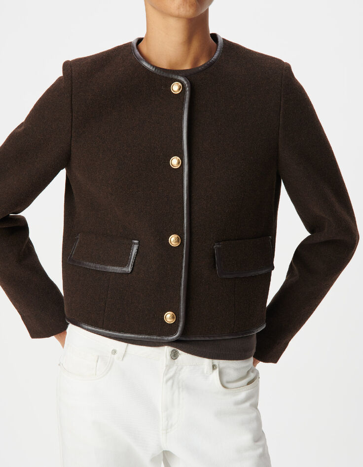 Veste marron lainage boutons militaires Femme-4