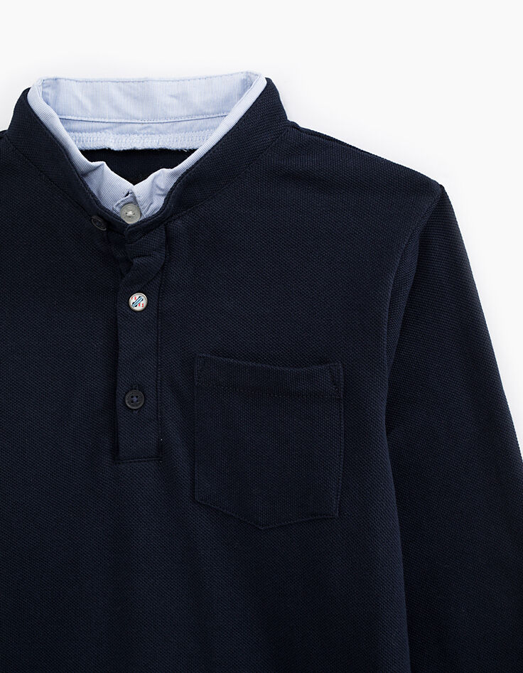 Polo navy con cuello camisero efecto óptico niño -3
