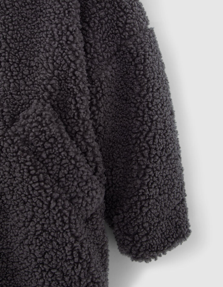 Manteau gris en Sherpa capuche bi-matière fille-4
