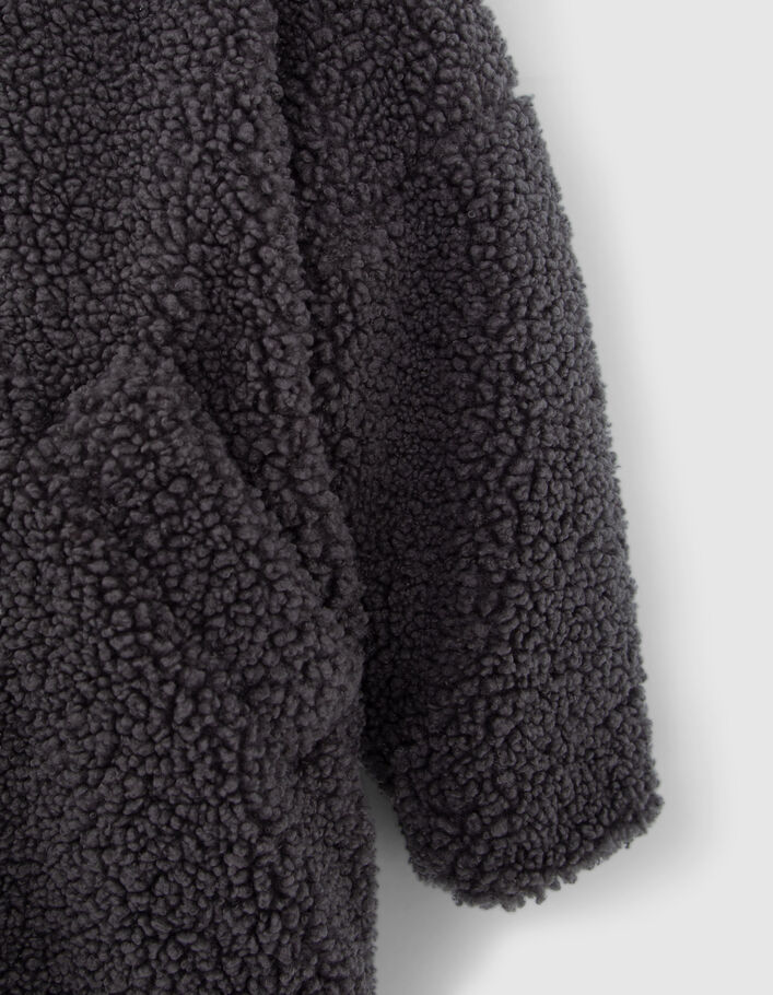 Girls’ grey Sherpa coat with mixed fabric hood-5