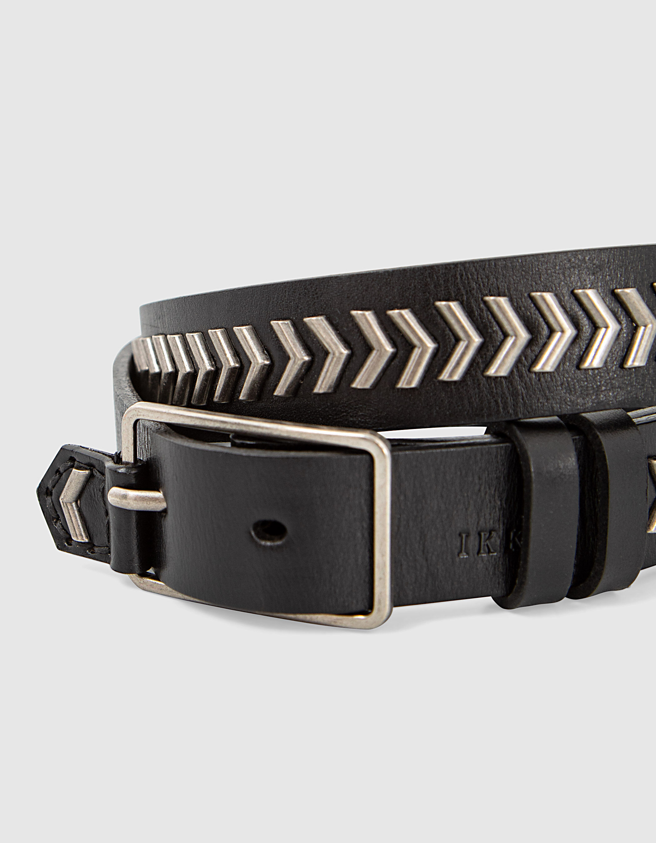 leather jean belt with metal chevrons