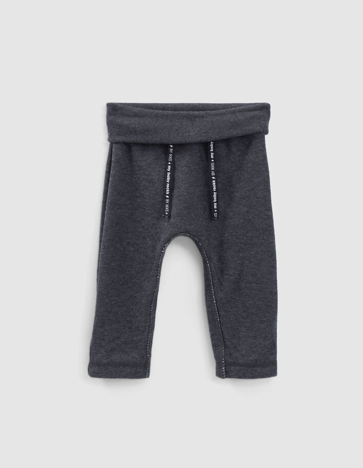 Pantalon réversible gris chiné et rayé coton bio bébé - IKKS