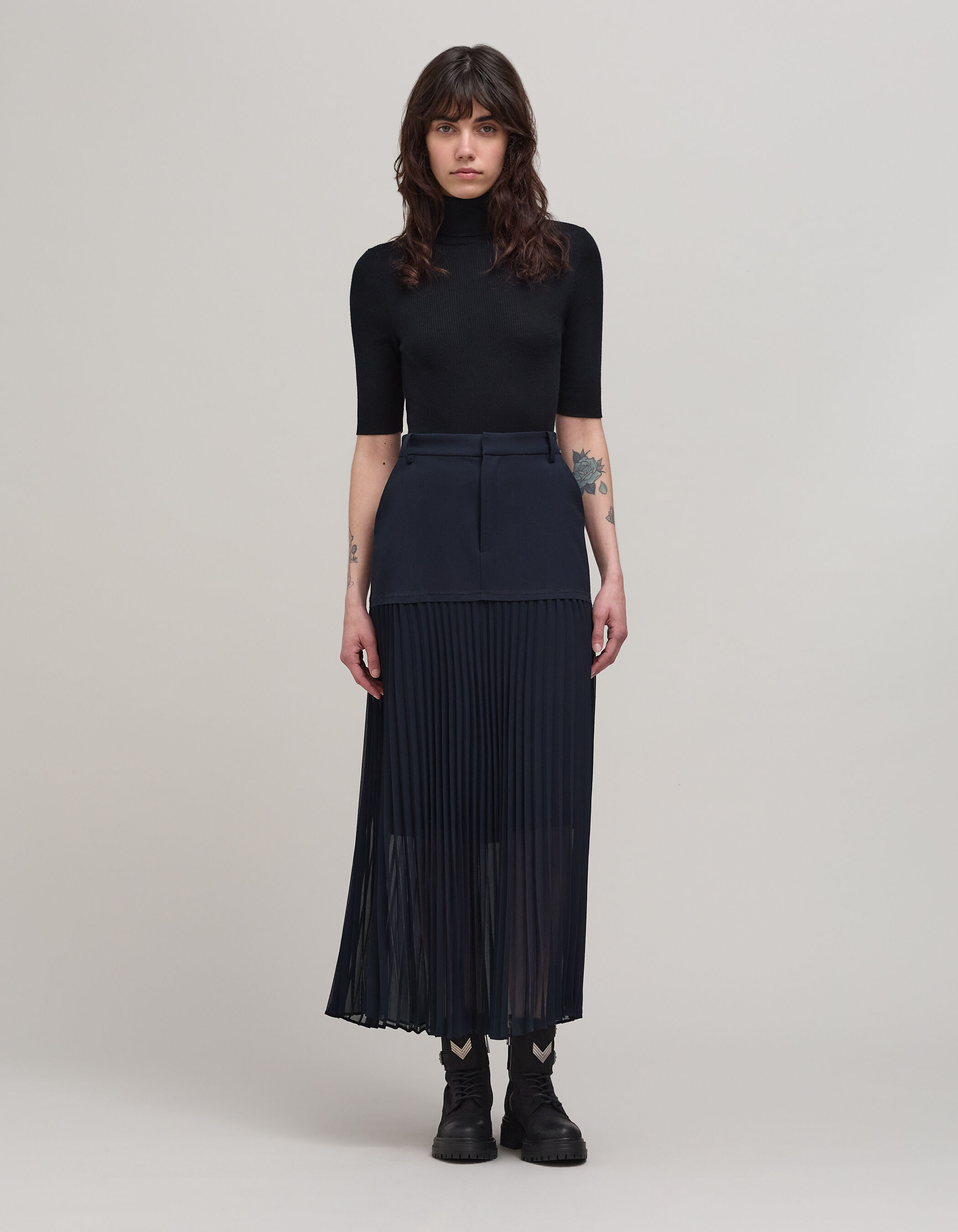 Jupe longue marine bi matiere Femme IKKS