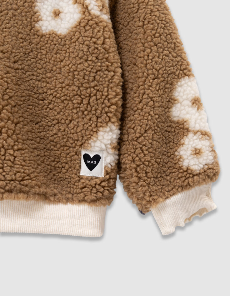 Beige sweater sherpa bloemenmotief meisjes-4