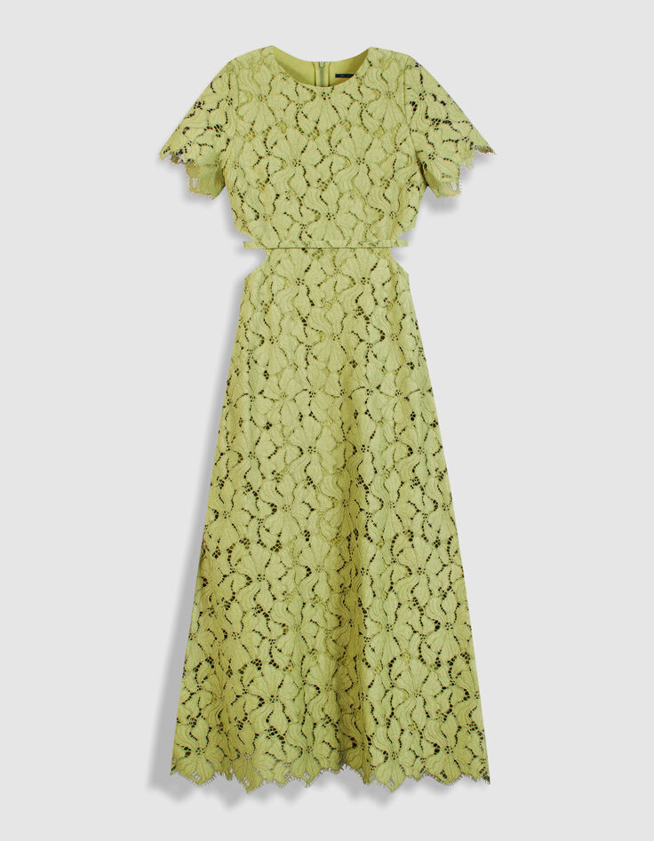Robe longue verte dentelle d&eacute;coupes c&ocirc;t&eacute;s Femme-6