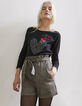 Tee-shirt en coton noir motif message et cœurs femme-2