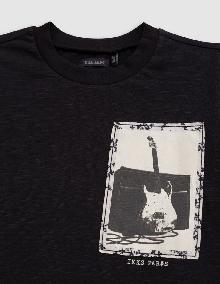 T-shirt noir coton bio guitare-ampli sur imprimé garçon-2