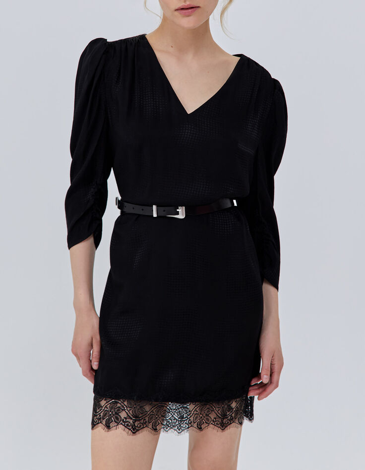 Robe noire jacquard motif pois optiques Femme-2