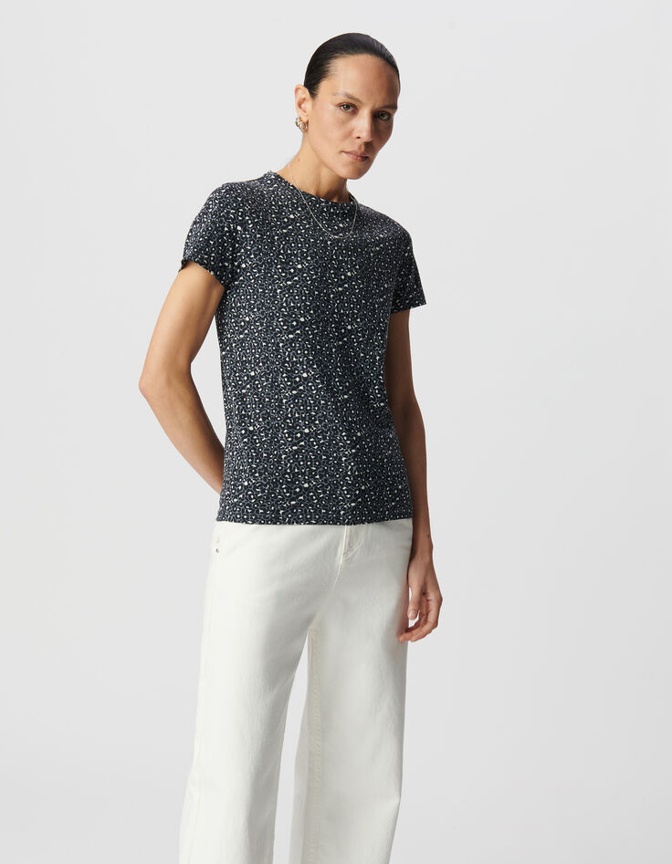 Graues T-Shirt, Rundhals, Leoprint-2 Graues T-Shirt, Rundhals, Leoprint-2
