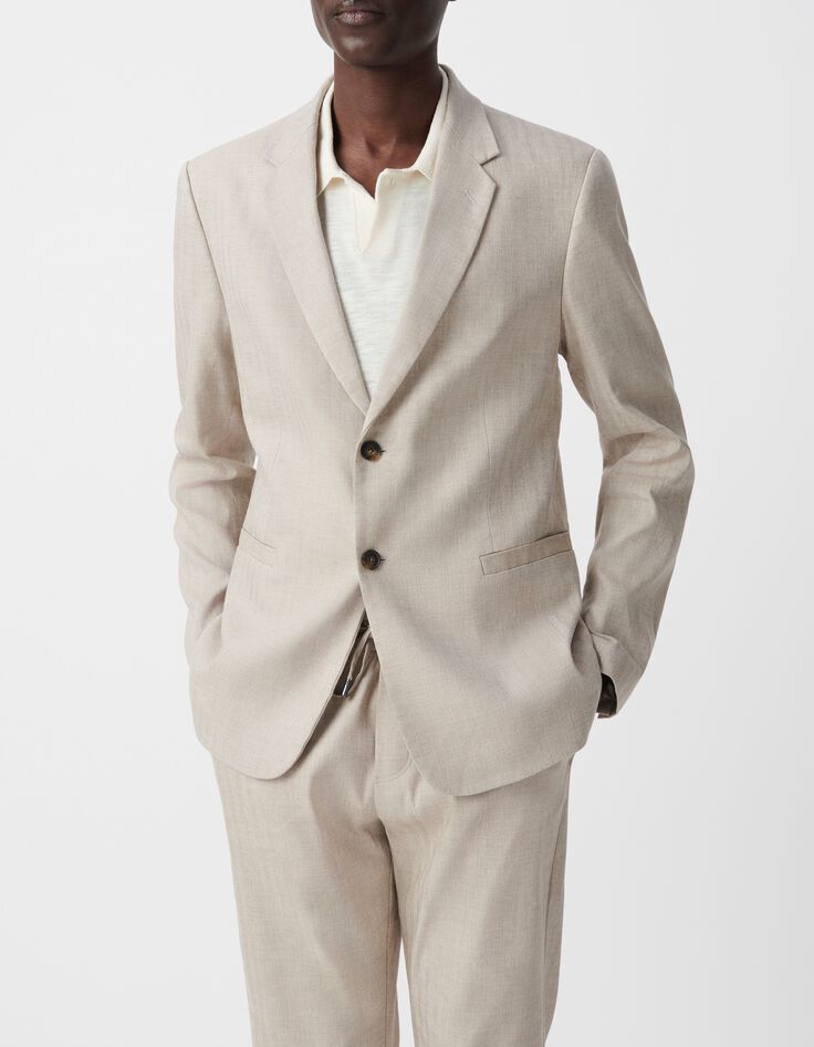 Men&rsquo;s beige linen blend suit jacket-4