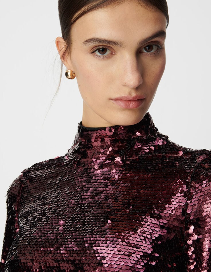 Robe bordeaux tout sequins dos nu Femme-4 Robe bordeaux tout sequins dos nu Femme-4