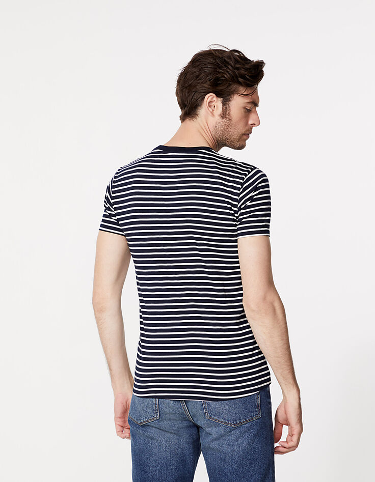 Tee-shirt marinière marine rayé blanc Homme-4