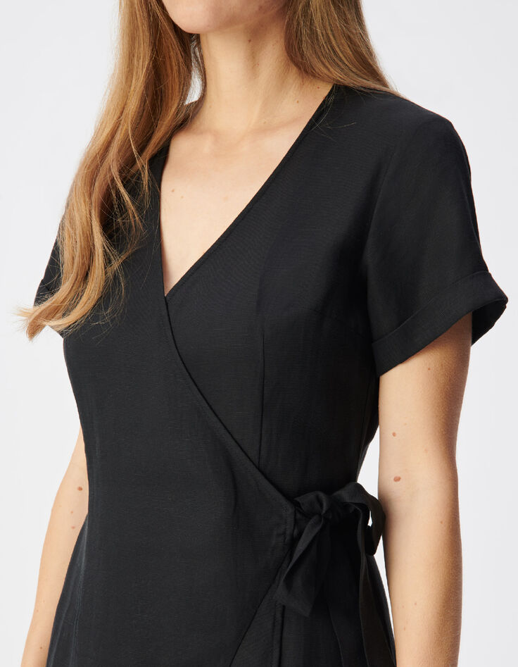 Robe courte noire forme portefeuille Femme-5